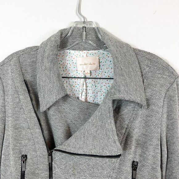 ANTHROPOLOGIE UNDER SKIES Grey Cropped Moto Style Jacket Size Medium - Picture 2 of 12